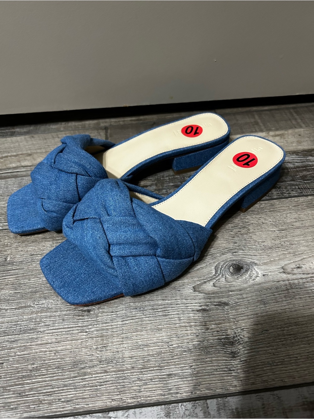 McLaughlin Hannah blue Denim Braided Block Sandals low heel